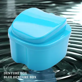 Синий футляр для зубных протезов, стаканчик для зубных протезов с ситечком, коробка для ванночек для зубных протезов, коробка для хранения зубов с корзиной, сетчатый держатель контейнера для путешествий 1