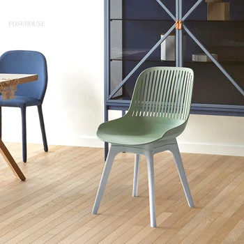 Скандинавские обеденные стулья для кухни Простая бытовая мебель Дизайнерский пластиковый стул со спинкой Креативный Кофейный Одноместный шезлонг 1