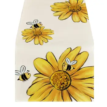 Скатерть с модным цветочным принтом пчелы, моющаяся, минималистичная серия Greenery, домашняя настольная дорожка для дома, товары для дома 1