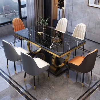 Современный простой стол из каменной плиты, итальянский высококачественный обеденный стол из светлого роскошного мрамора, домашний прямоугольник 1