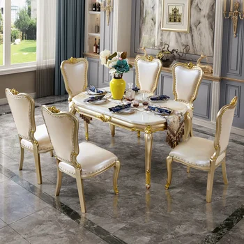 Сочетание обеденного стола и стула в европейском стиле для маленькой семьи простой европейский прямоугольный обеденный стол из мрамора для дома solid w 1