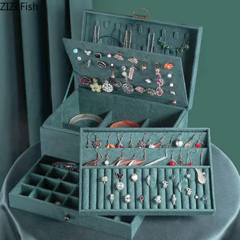Фланелевый Ящик для хранения с вышивкой, Выдвижной ящик, Отдельная сетка, коробка для макияжа, браслет, Органайзер для ювелирных изделий, Серьги, ожерелье, Подвесная стойка 1