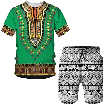 Футболка/шорты /комплекты оверсайз с 3D принтом в африканском стиле, мужская спортивная одежда Africa Dashiki, спортивный костюм с коротким рукавом, летняя мужская одежда, костюм 1