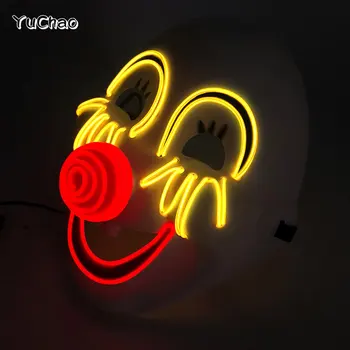 Хэллоуин неоновые светящиеся улыбающиеся маски световой индикатор клоун Маска загораются Rave партии Маска костюм реквизит 1