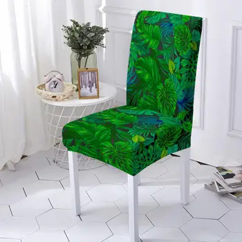 Чехол для стула с принтом тропических листьев, цветочный узор, чехол для сиденья стула, зеленый, Свежий, Съемный чехол для стула, защитный чехол для офисного декора 1