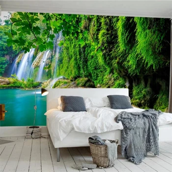 большая фреска wellyu по индивидуальному заказу, стереоскопический пейзаж, водопад, пейзаж, 3D свежий зеленый фон для телевизора, настенная бумага для оформления 1