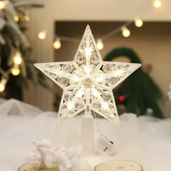 1ШТ 15 см Рождественская елка на верхушке со звездой, светодиодная лампа со светящейся звездой, украшение Рождественской елки для дома, принадлежности для рождественской вечеринки Navidad Noel 2