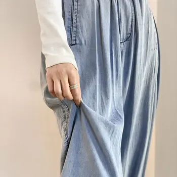 2023 Новые джинсы Ice Silk Женские весенне-летние тонкие брюки Harun С высокой талией и свободным ремешком, укороченные джинсы 2