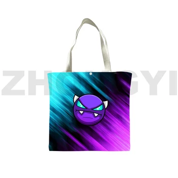 Angry Geometry Dash 3D Складная сумка для покупок, женские ручные сумки, кавайная холщовая сумка, сумки-тоут для женщин, подростковая сумка из аниме на плечо 2