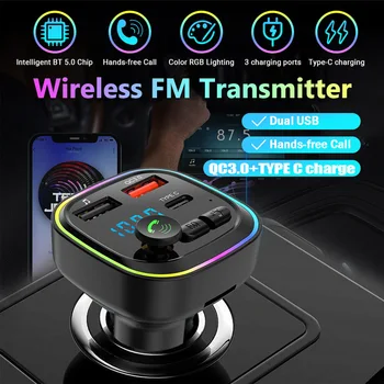 JaJaBor FM-Передатчик Автомобильный Bluetooth 5,0 Громкой Связи Автомобильный Комплект Красочный Свет QC3.0 Тип C Двойной Usb Автомобильное Зарядное Устройство Бас Mp3-Плеер 2