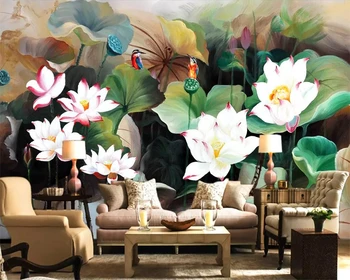 beibehang Обои на заказ 3D украшение дома живопись современная ручная роспись lotus обои для гостиной фон настенная роспись 2