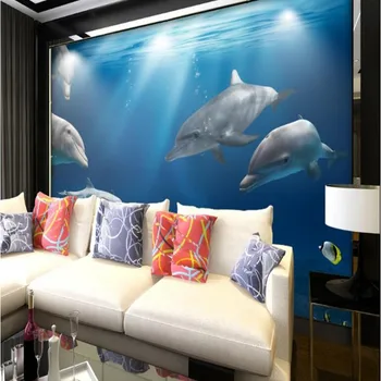 wellyu Индивидуальные крупномасштабные фрески красивый подводный мир дельфин 3D море ТВ фон стены нетканые обои 2