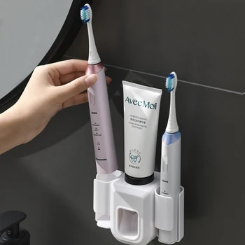 Автоматический дозатор зубной пасты для настенного монтажа, держатель зубной щетки, Соковыжималка для зубной пасты для семейного душа, Ванная комната 2