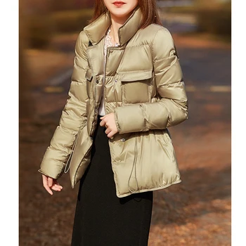 Высококачественная одежда, пуховик, женское зимнее пальто, куртка на 95% белом гусином пуху, женская зимняя куртка для хлеба с завязками на талии 2