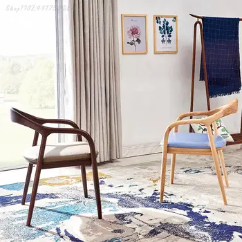 Дизайнерский стул Nordic Creative Стул из массива дерева, Новый Круглый стул в китайском стиле, Кожаный обеденный стул, журнальный столик, стул 2