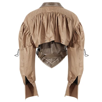 Женская кожаная куртка-накидка, Весна-осень, Съемная туника из двух частей с высокой талией, уличные куртки с поясом, пальто 2