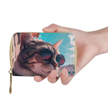 Именные карточки из искусственной кожи с принтом Kawaii Cool Cat, Кредитница, кошелек, Визитница, чехол, женская сумка Paquete De Tarjetas 2