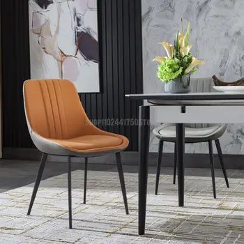 Итальянский минималистичный Вращающийся обеденный стул, Дизайнерский стул для домашнего стола, кожаный стул для ресторана в отеле, повседневный стул со спинкой 2