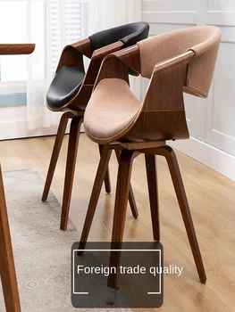 Итальянский простой обеденный стул, бытовой, Скандинавский массив дерева, минималистичный обеденный стул, кожа, черный балкон, досуг, письменный стол 2