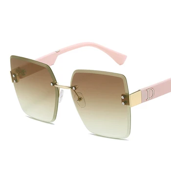 Квадратные солнцезащитные очки без оправы для женщин модные бескаркасные роскошные брендовые дизайнерские градиентные очки для мужчин V400 Очки унисекс 2