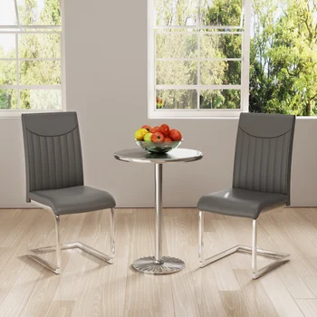 (Комплект из 2) Современный обеденный стул с высокой подушкой спинки из искусственной кожи, боковой стул с рисунком спинки в вертикальную полоску для столовой 2