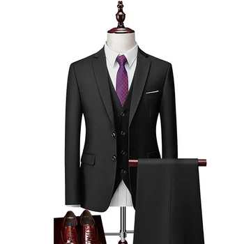 Костюм для мужчин, Блейзер, 3 предмета (куртка + брюки + жилет), Однобортный Свадебный Костюм Жениха С зубчатым лацканом, Приталенный Костюм Homme в стиле Стимпанк 2