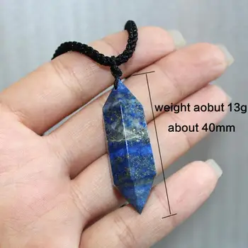 Кулон из натурального лазурита, ожерелье с подвеской из голубого камня, Шестиугольный кристалл исцеляющей Чакры, ювелирные изделия из камня, духовные ожерелья 2