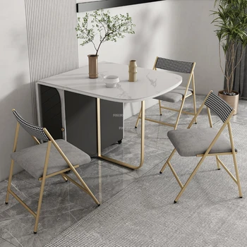 Легкие роскошные Шиферные Складные Обеденные столы Обеденный стол в скандинавском стиле, стул, Современная мебель для столовой, Простой мобильный стол для домашнего хранения 2