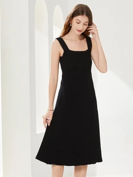 Маленькое черное платье во французском стиле, вязаный жилет на подвесках, платье без рукавов, тонкие платья средней длины, женская юбка трапециевидной формы для поездок на работу 2