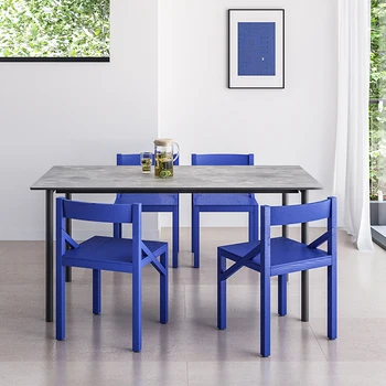 Мебель Klein Blue Light Роскошный Простой Обеденный стул Из массива Дерева Современная Простая Бытовая мебель для обеденного стола в скандинавском стиле со спинкой 2