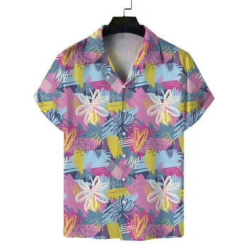 Мужские рубашки 2023, Новая Рубашка с коротким рукавом с 3D Принтом, Мужская Летняя Рубашка в Пляжном стиле Харадзюку, Расслабленная Гавайская рубашка, Chemise Homme Camisas 2