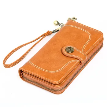 Новая роскошная женская сумка из масляно-восковой кожи, повседневная длинная сумка для монет на молнии, Большая вместительная сумка для мобильного телефона, модный кошелек для монет 2