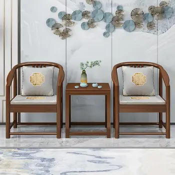 Новый круглый стул из массива дерева в китайском стиле, Дзен-чайный стул, стул для отдыха, стул для переговоров, Современный книжный стул, стул для чайной комнаты Wujin 2