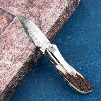 Новый продукт VG10 лезвие из дамасской стали с ручкой из оленьего рога складной тактический инструмент выживания для кемпинга и альпинизма EDC нож 2