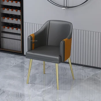 Обеденные стулья из скандинавской кожи для кухни, домашний свет, роскошный стол и стул, простая спинка, подлокотник, кресло для переговоров в ресторане 2