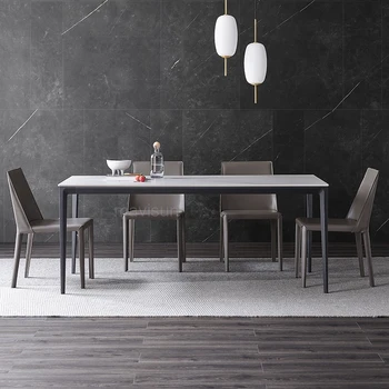 Обеденный стол и мягкий стул из белого мрамора в североевропейском стиле в стиле минимализм, небольшой Плоский прямоугольный обеденный стол на 6 мест 2