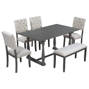 Обеденный стол и стул из 6 предметов с ножками специальной формы и поролоновыми спинками и подушками в столовой 2