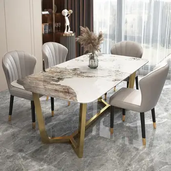 Обеденный стол с мраморной столешницей Дизайн стульев для ресторана Большой Семьи Современный минималистичный кухонный стол для ужина Итальянская мебель 2