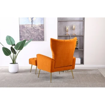 Оранжевое современное акцентное кресло с пуфиком, удобное кресло для гостиной, спальни, квартиры, офиса 2