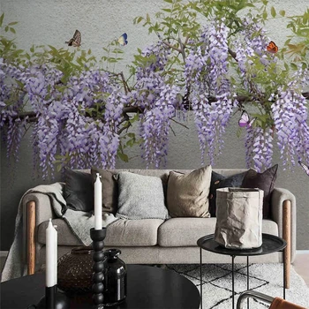 Пользовательские обои 3D стерео фотообои цветок глицинии бабочка телевизор диван фон настенная живопись papel de parede 3d обои 2
