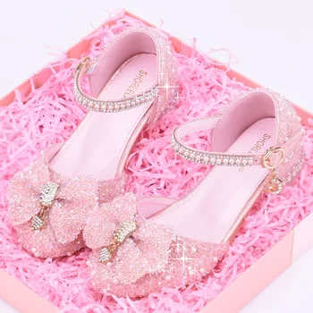 Принцесса Белые туфли на высоком каблуке Обувь для девочек Сценические модели для подиума Детское пианино Детские модельные туфли Тапочки Обувь для вечеринок для девочек 2