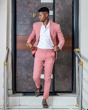 Розовый мужской костюм, 2 предмета, блейзер, брюки с отворотом на одной пуговице, деловой, формальный, приталенный Рабочий свадебный костюм жениха, сшитый на заказ Homme 2