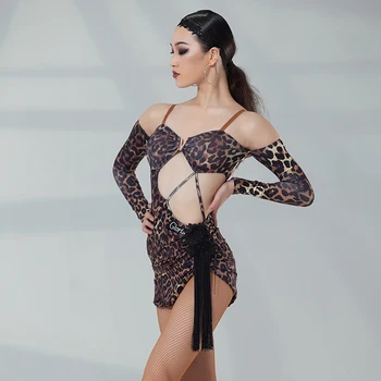 Сексуальное открытое платье для латиноамериканских танцев с открытыми плечами, платье для соревнований в стиле чача с кисточками, женский костюм для выступления в стиле самба Румба DL10078 2