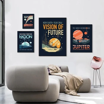 Серия эстетики плакатов Космические путешествия, Универсальная планета Луна, Марс, Сатурн, картина на холсте, настенное искусство, украшение дома в спальне 2