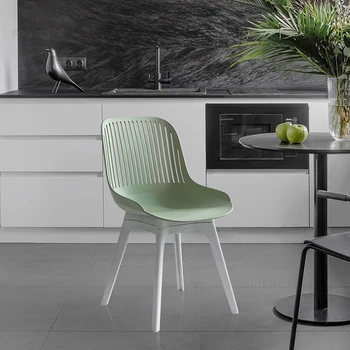 Скандинавские обеденные стулья для кухни Простая бытовая мебель Дизайнерский пластиковый стул со спинкой Креативный Кофейный Одноместный шезлонг 2