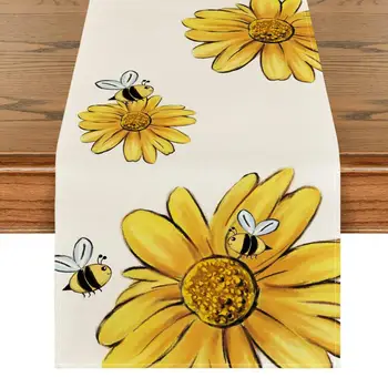 Скатерть с модным цветочным принтом пчелы, моющаяся, минималистичная серия Greenery, домашняя настольная дорожка для дома, товары для дома 2
