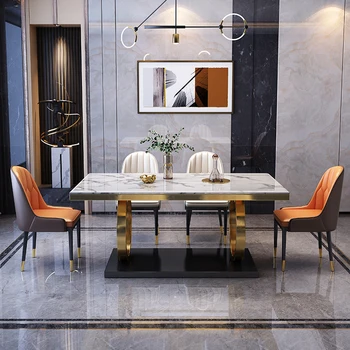 Современный простой стол из каменной плиты, итальянский высококачественный обеденный стол из светлого роскошного мрамора, домашний прямоугольник 2