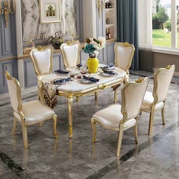 Сочетание обеденного стола и стула в европейском стиле для маленькой семьи простой европейский прямоугольный обеденный стол из мрамора для дома solid w 2