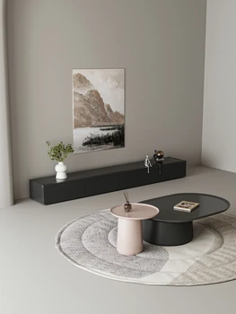 Сочетание чайного столика и ТВ-шкафа в скандинавском стиле, современная простая гостиная, бытовая, тихая, красная от ветра сетка, круглый дизайнер, маленькая семья 2