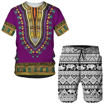 Футболка/шорты /комплекты оверсайз с 3D принтом в африканском стиле, мужская спортивная одежда Africa Dashiki, спортивный костюм с коротким рукавом, летняя мужская одежда, костюм 2